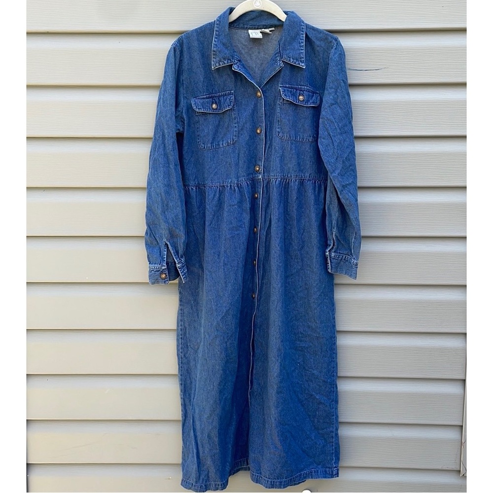CW Petites Vintage Denim Button-Down Maxi Dress